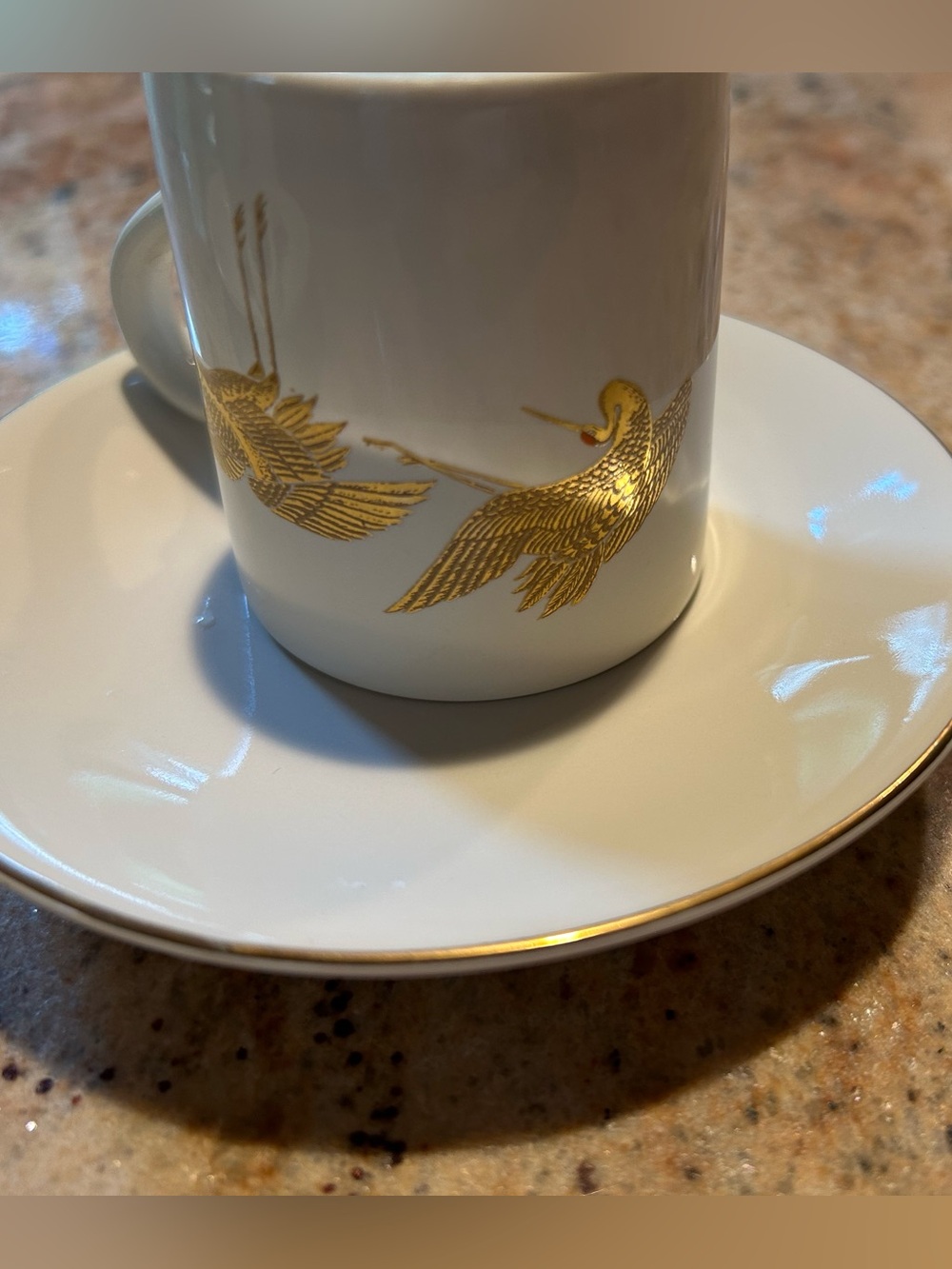 Porcelain Espresso Demitasse Cup Saucer Set 22K Gold Flying Cranes Otagiri Japan - Picture 14 of 16